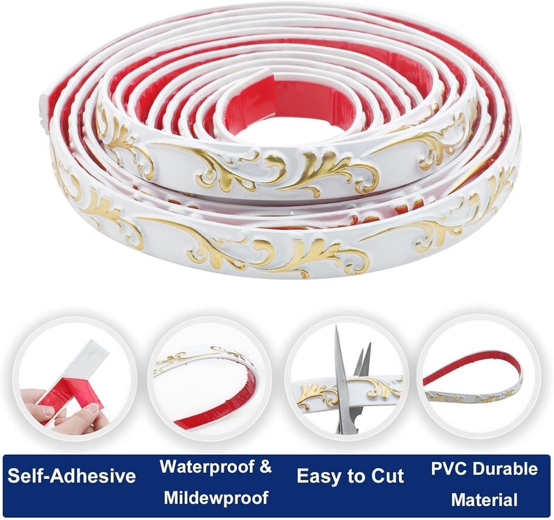 Duzzy Molding Trim Wall Trim, 16.4 Feet Self-Adhesive Flexible DIY Peel and Stick Crown Molding Ceiling Molding Suitable for Mirror Edge, TV Background Wall, Home Wall Decor(White and Gold) - Image 3